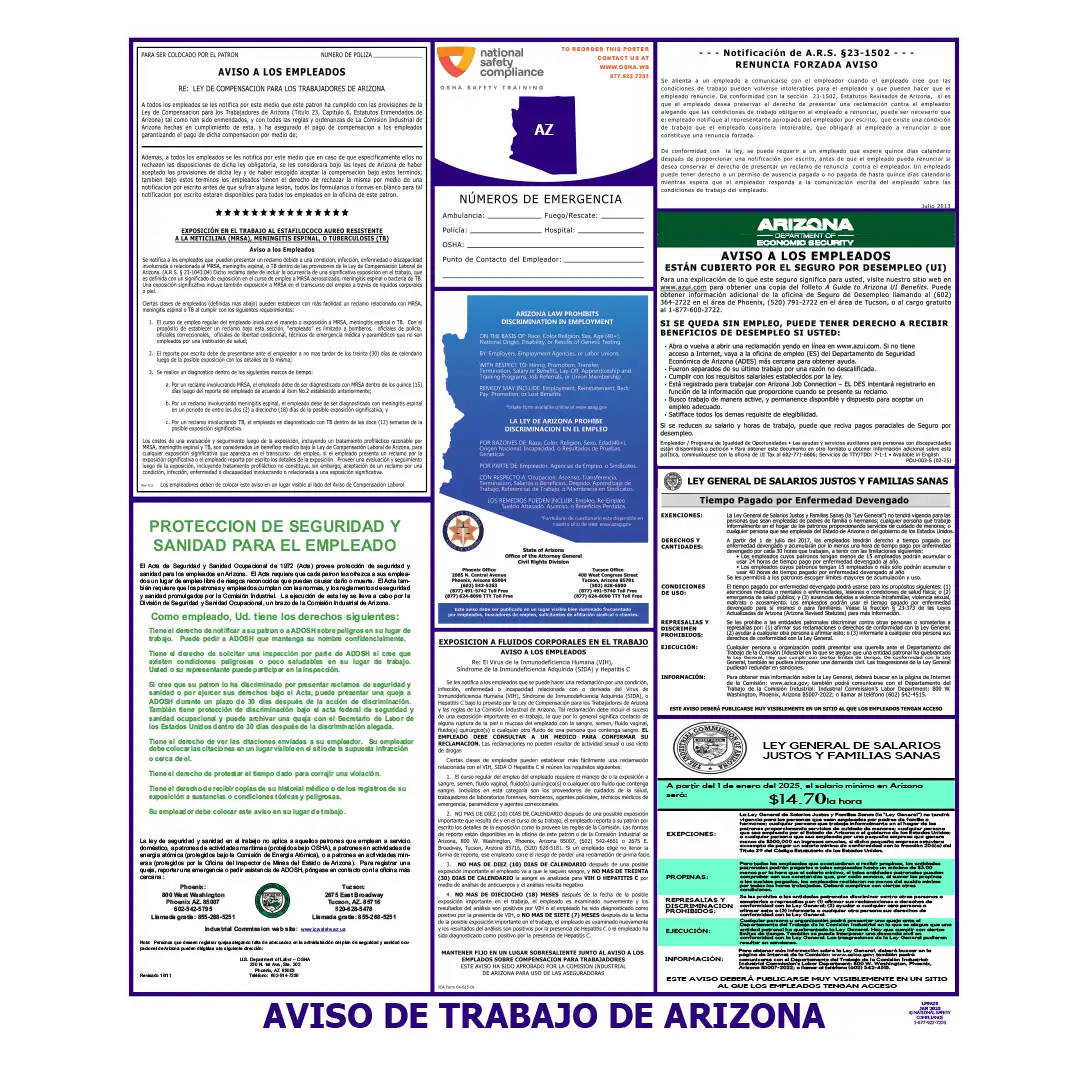 Arizona Labor Law Poster Spanish