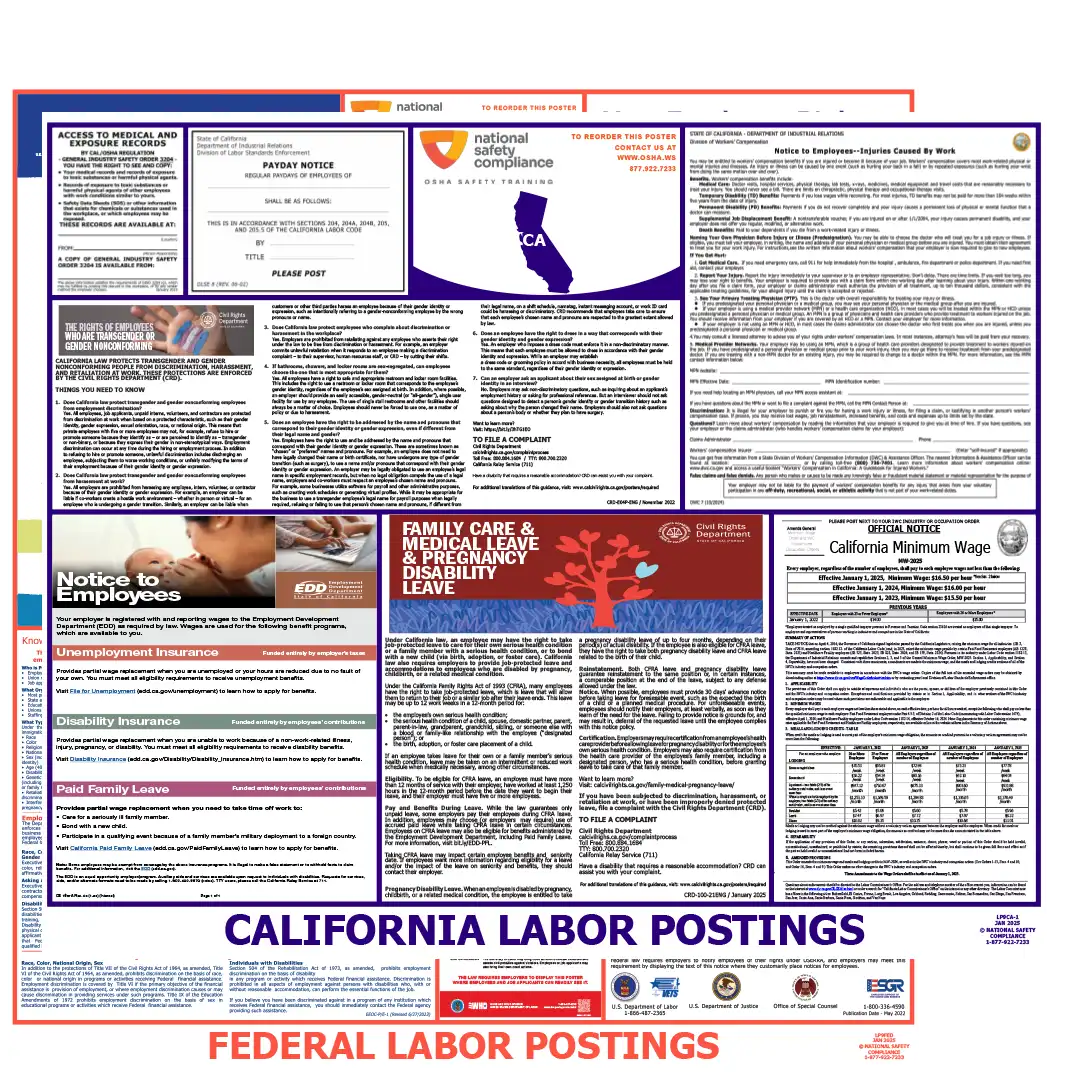 California & Federal Labor Law Poster English
