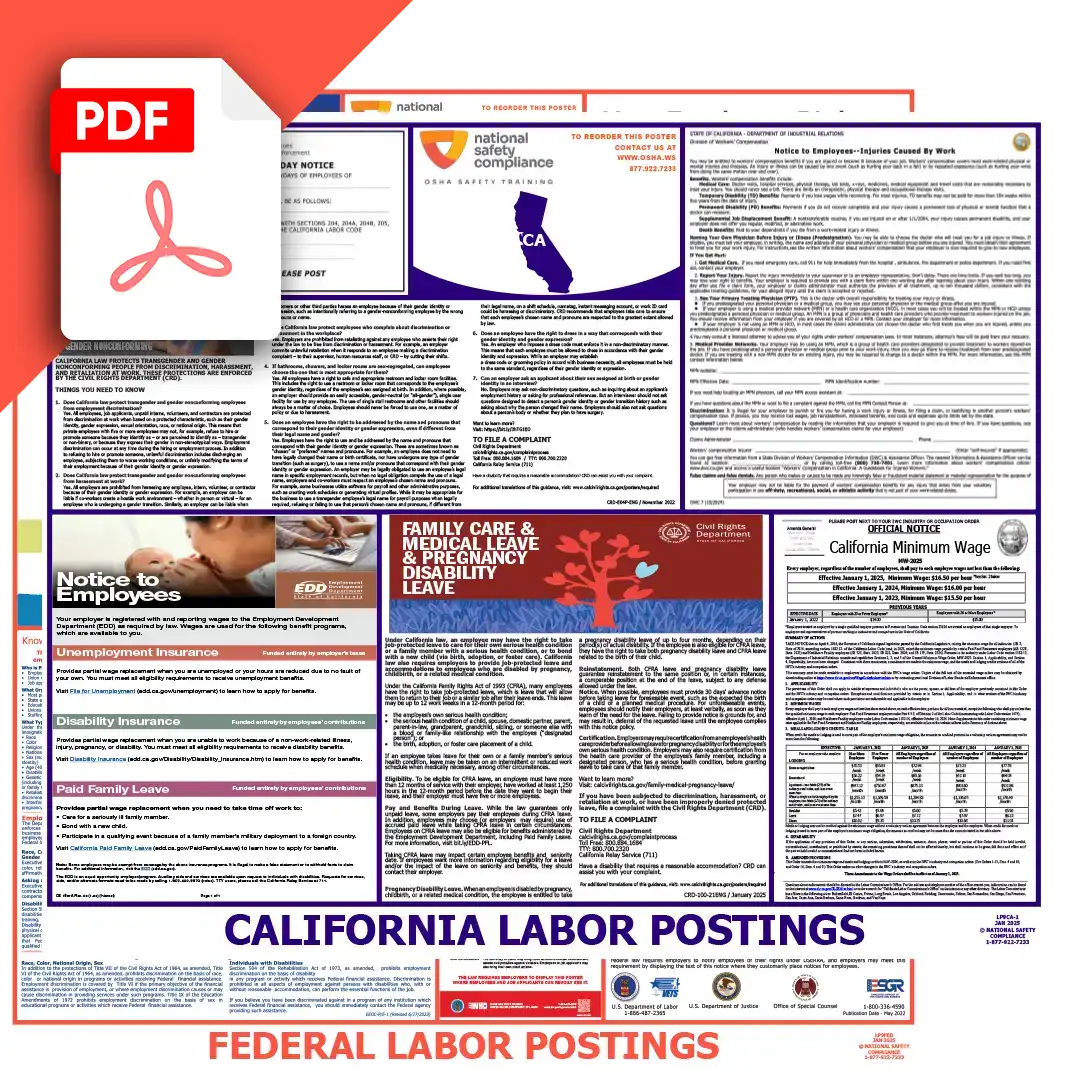California & Federal Labor Law Poster PDF Download