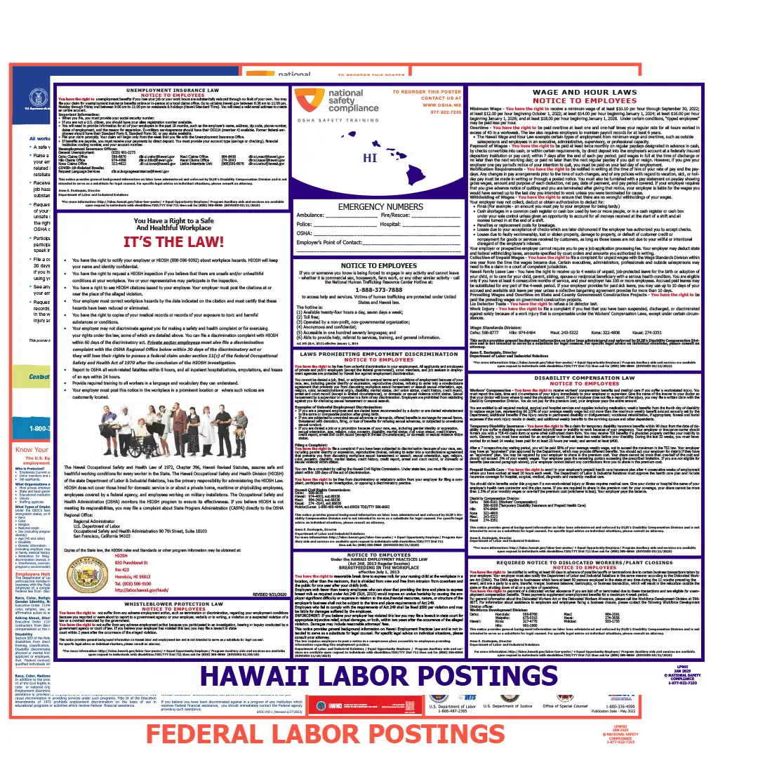 Hawaii & Federal Labor Law Poster English