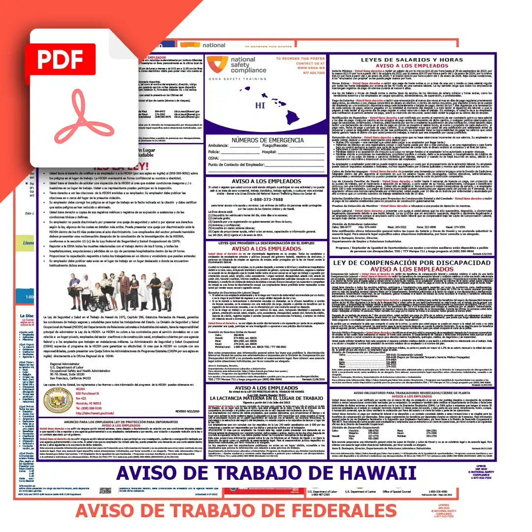 Hawaii & Federal Spanish  Labor Law Posters PDF Downloads