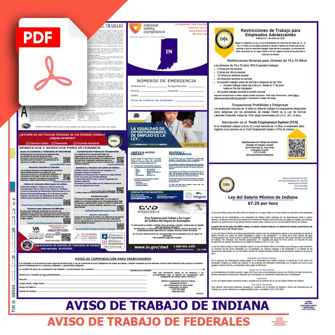 Indiana & Federal Spanish Labor Law Posters PDF Downloads