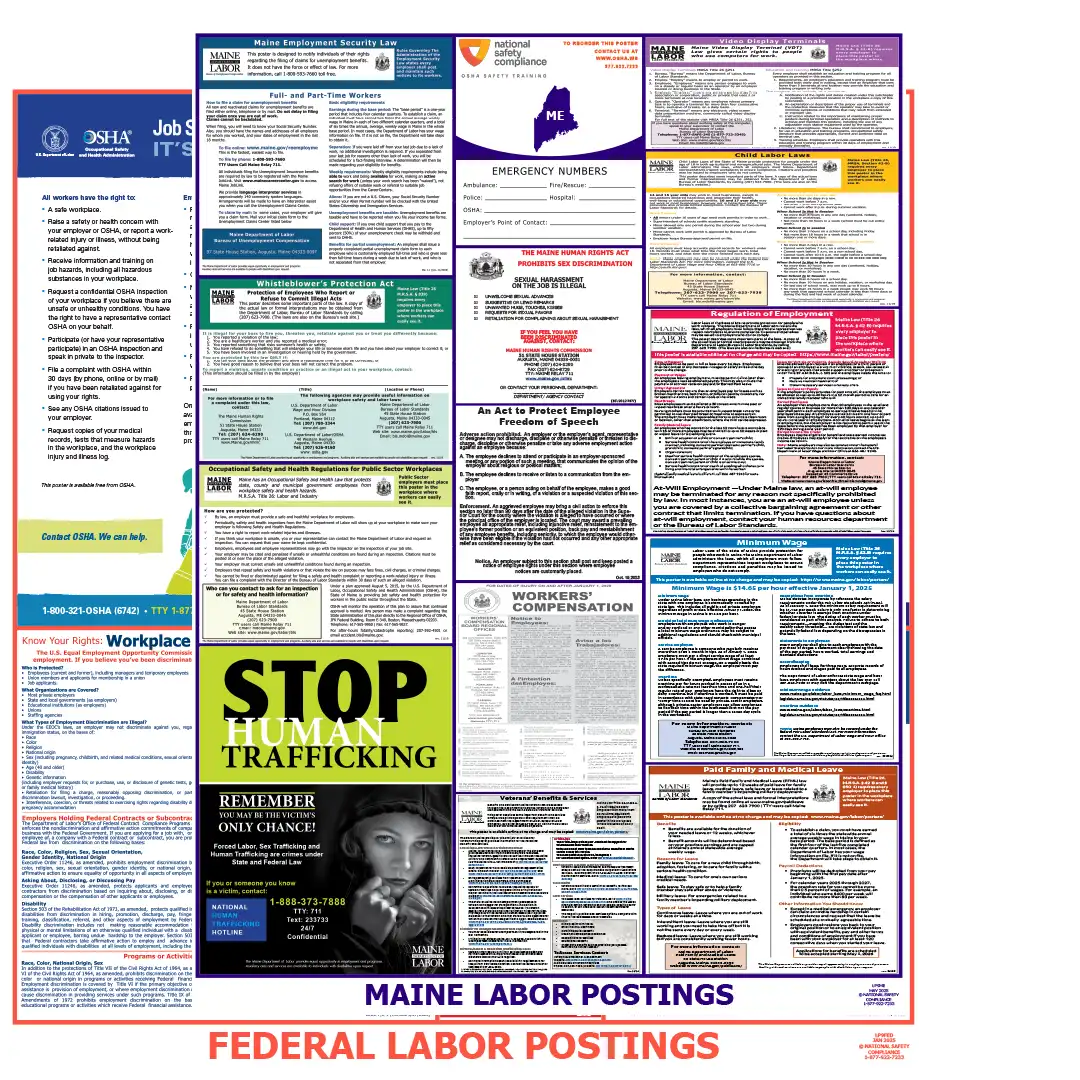 Maine & Federal Labor Law Poster English