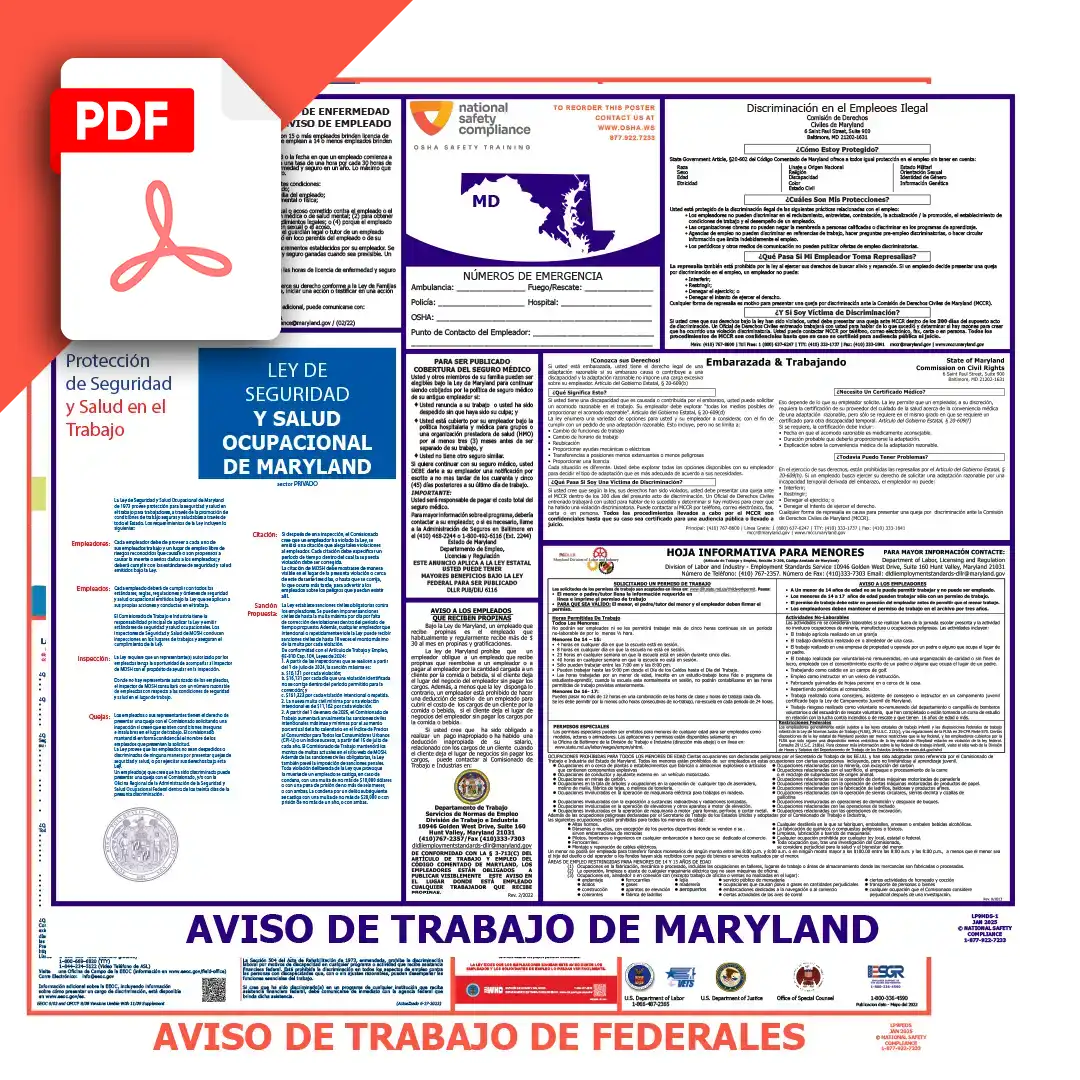 Maryland & Federal Spanish Labor Law Posters PD Downloads