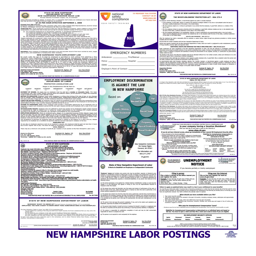 New Hampshire Labor Law Poster English