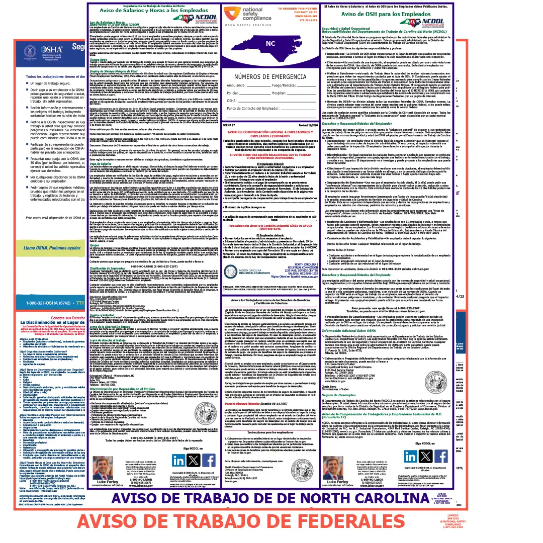 North Carolina & Federal Labor Law Posters Spanish