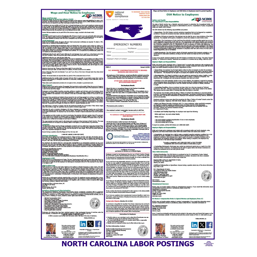 North Carolina Labor Law Poster English