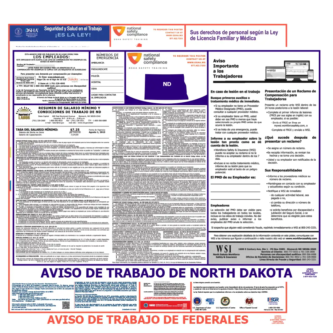 North Dakota & Federal Labor Law Posters Spanish