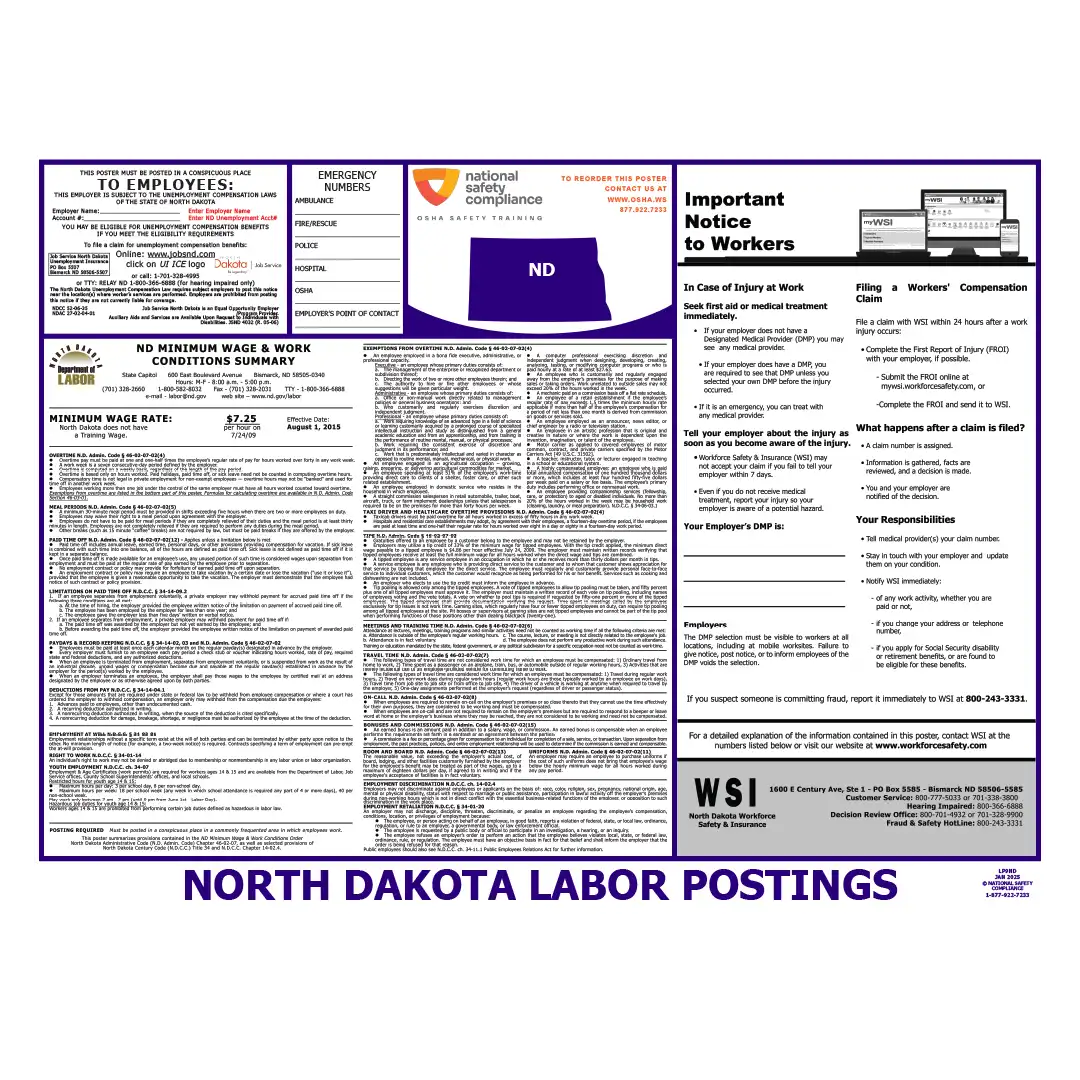 North Dakota Labor Law Poster English
