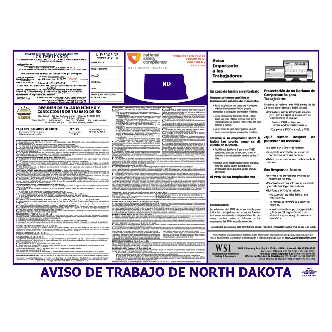 North Dakota Labor Law Poster Spanish