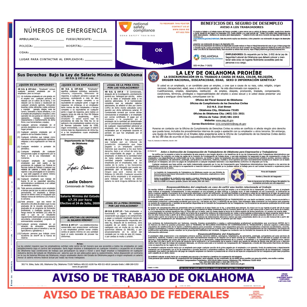 Oklahoma & Federal Labor Law Posters Spanish