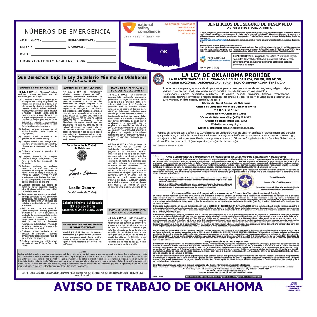 Oklahoma Labor Law Poster Spanish