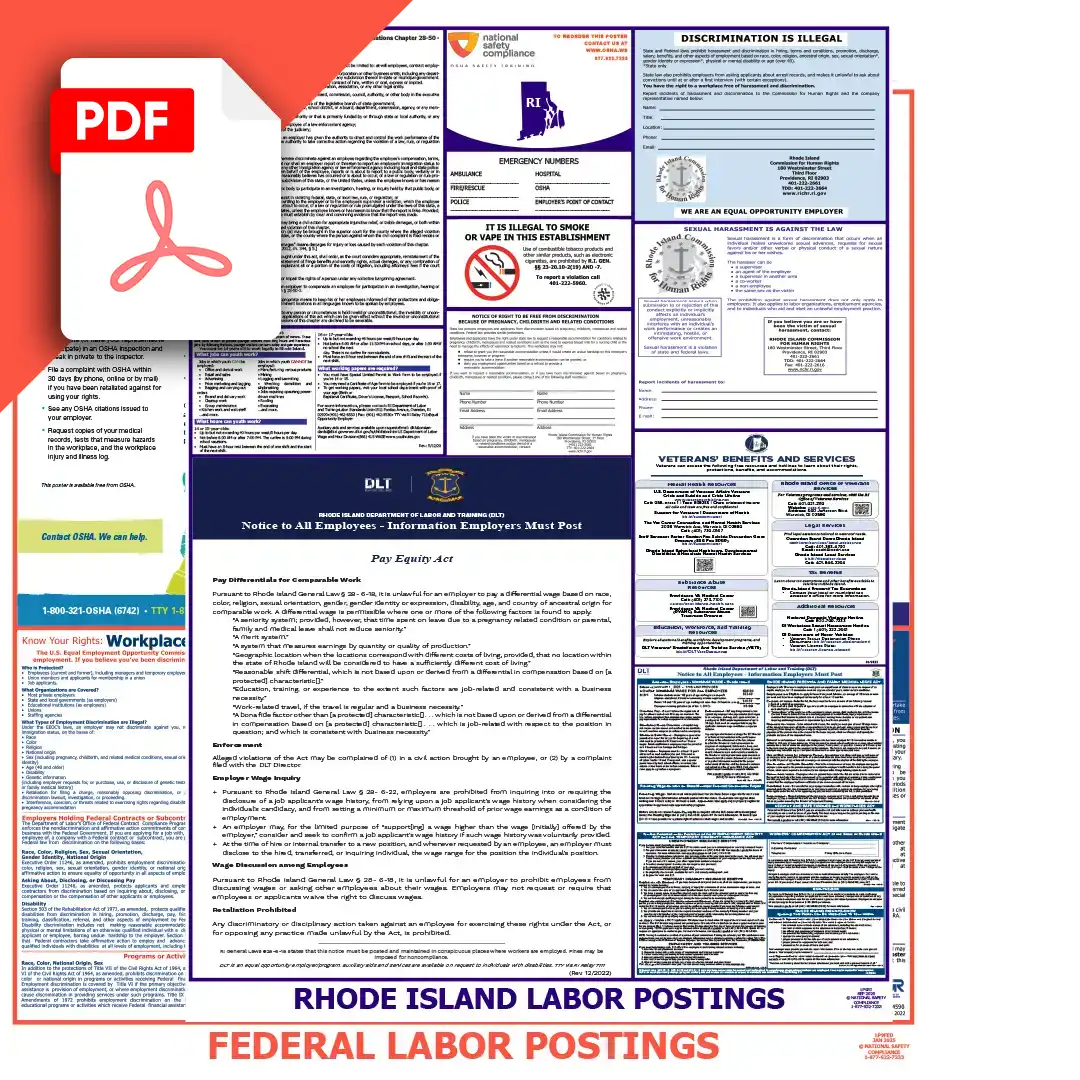 Rhode Island & Federal Labor Law Posters PDF Downloads