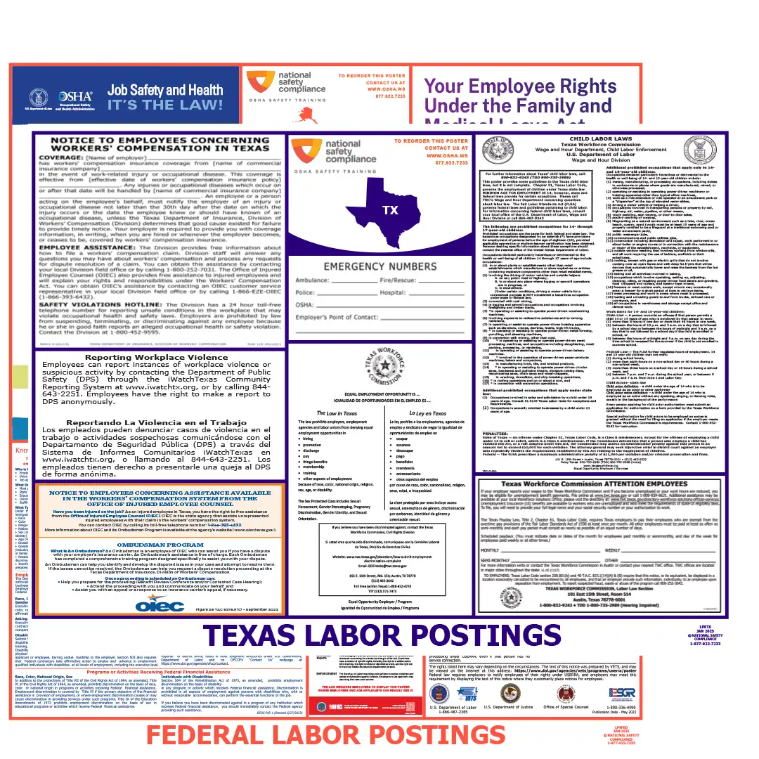 Texas & Federal Labor Law Posters English