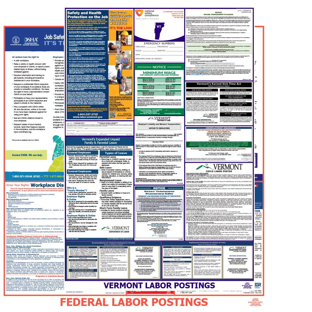 Vermont & Federal Labor Law Posters English