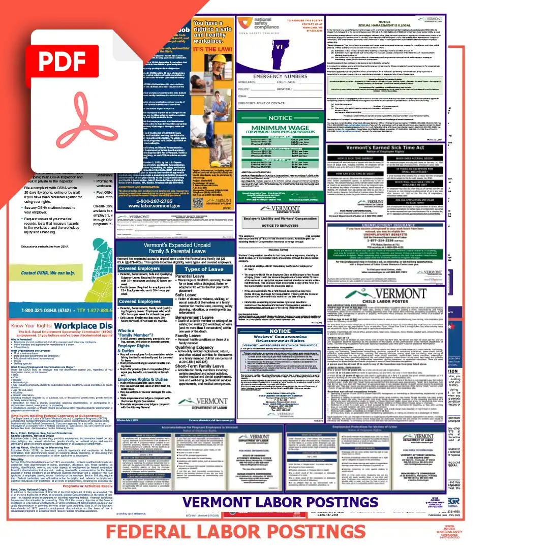 Vermont & Federal Labor Law Posters PDF Downloads