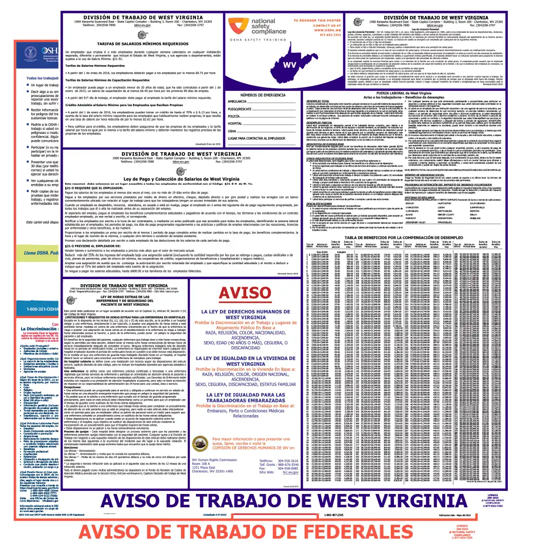 West Virginia & Federal Labor Law Posters Spanish