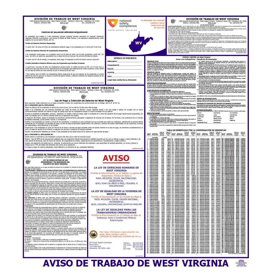 West Virginia Labor Law Poster Spanish