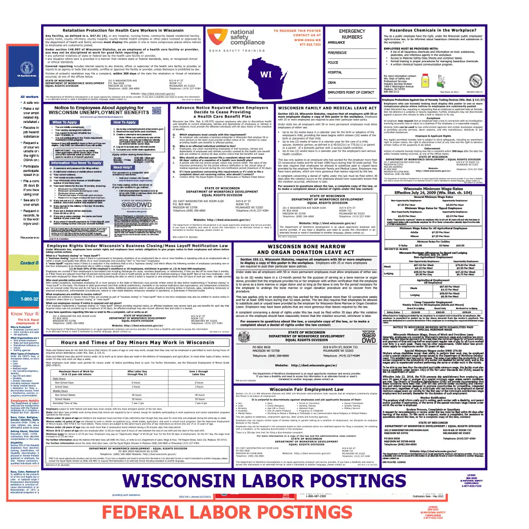 Wisconsin & Federal Labor Law Posters English