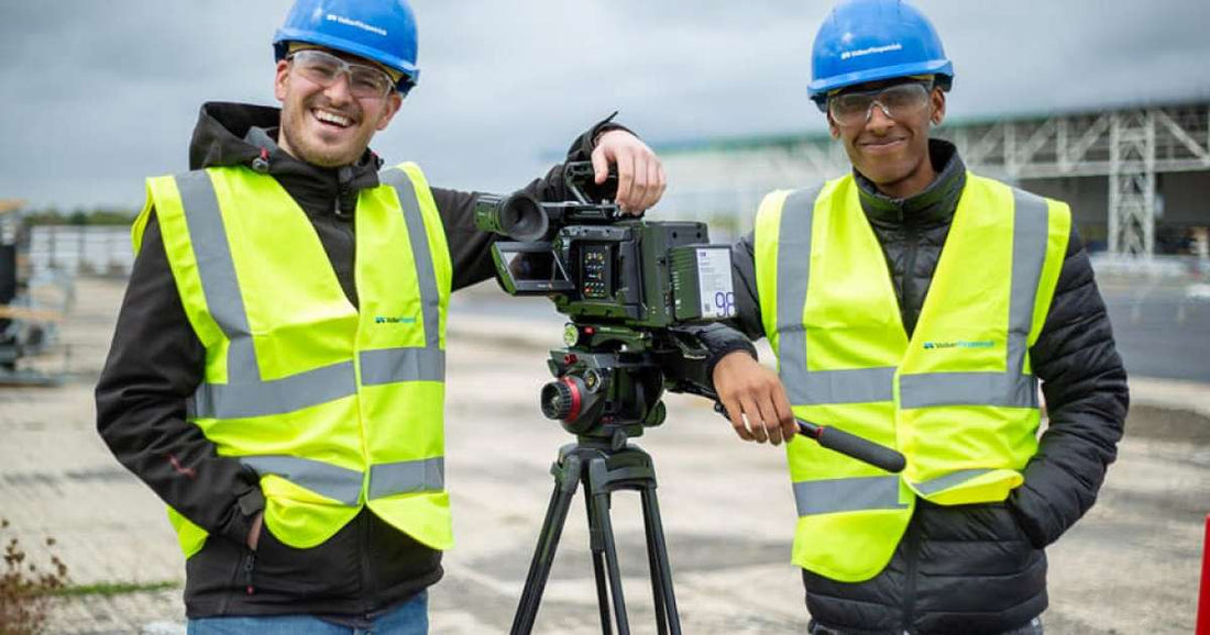 Video production crew filming workplace safety training content