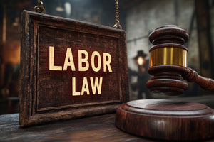 Wooden Labor Law Sign with Gavel