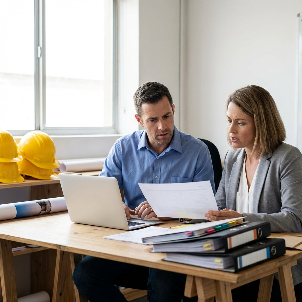 Two employees in a planning meeting.