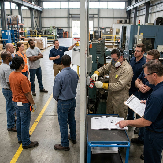 Two groups of employees doing OSHA safety training.