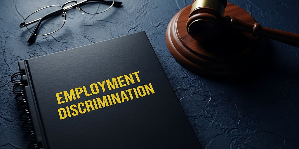 Employment Discrimination Book with glasses and a gavel.