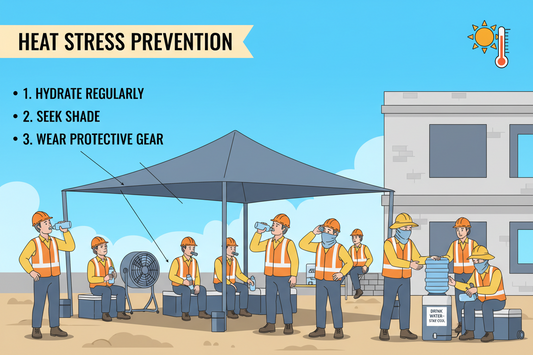 Heat Stress Prevention Workers in shade getting water