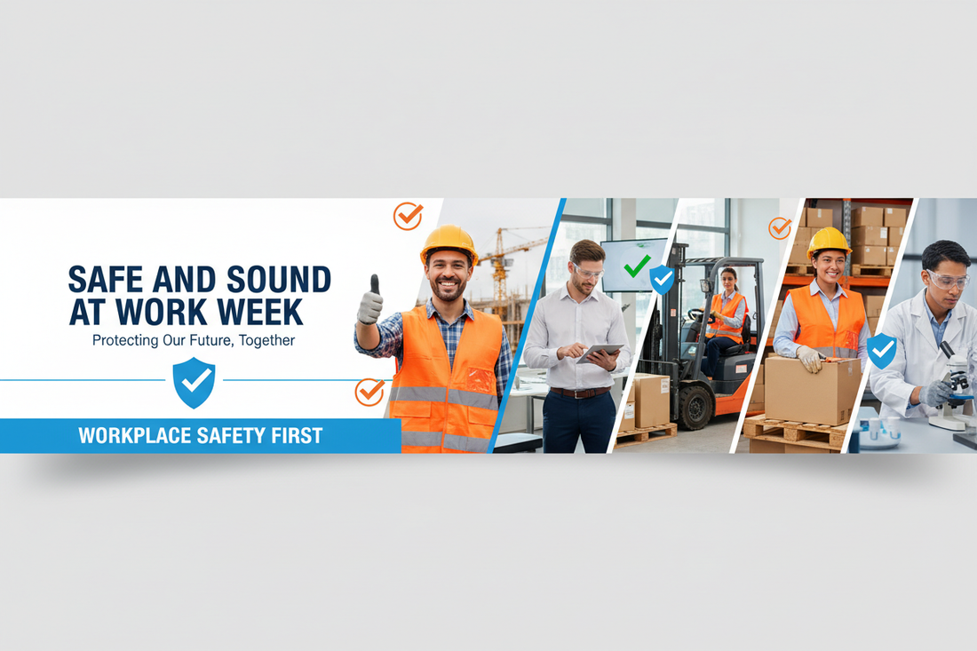 promotional poster for safe and sound week workers smiling 