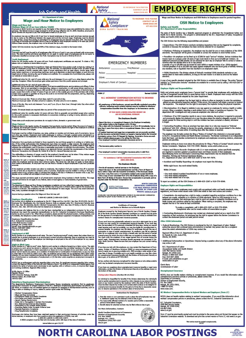 North Carolina and Federal Labor Law Poster