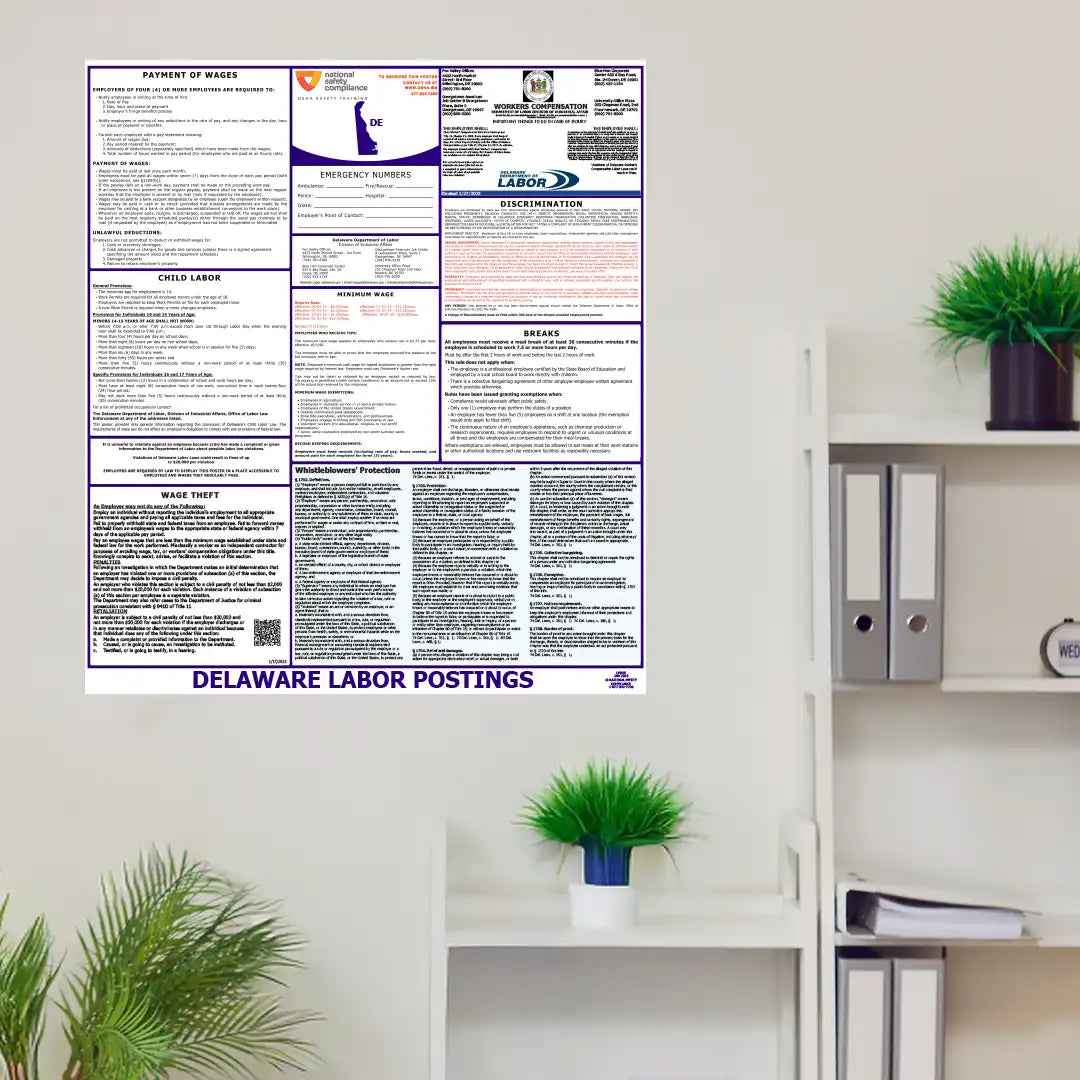 Delaware Labor Law Poster on a Wall