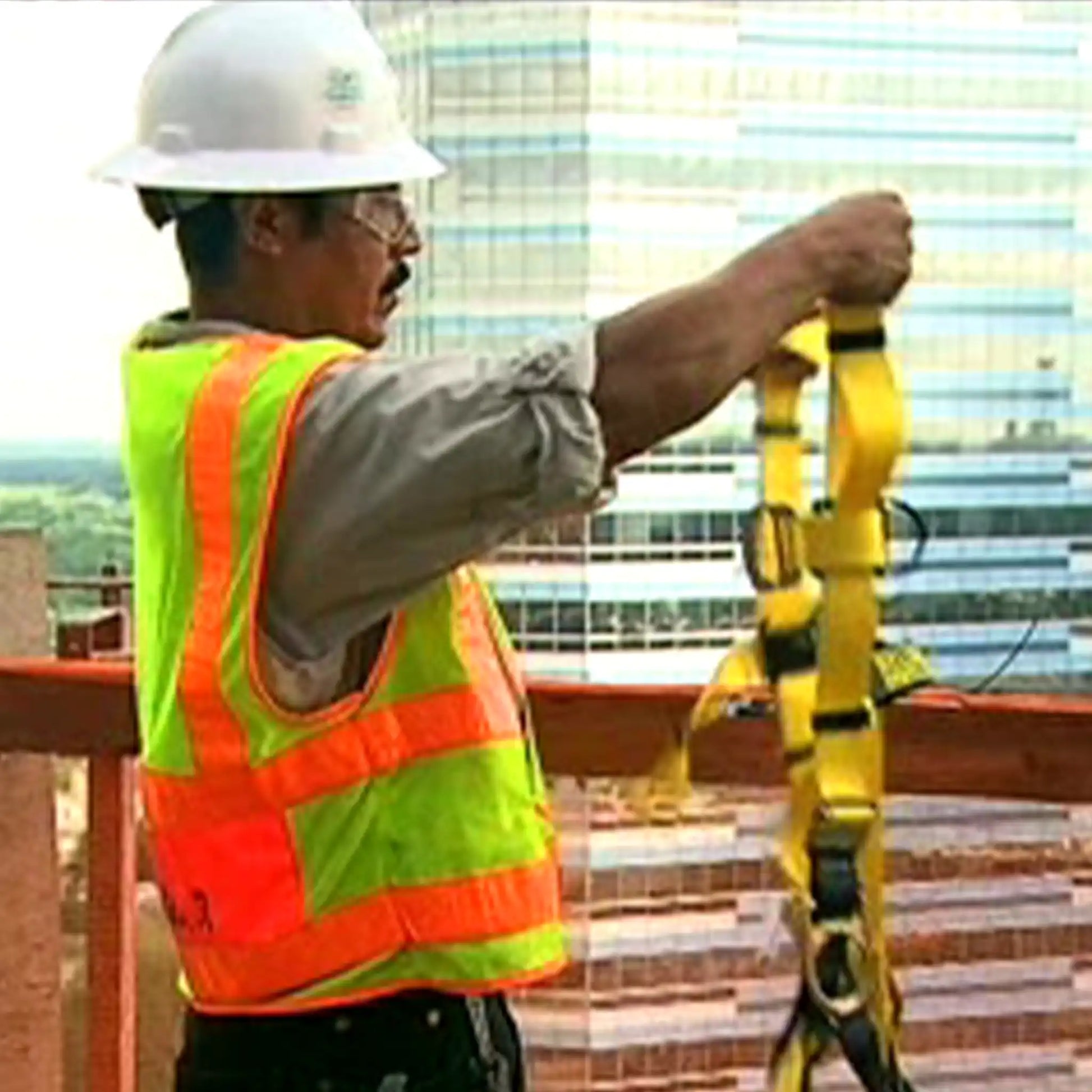 Fall Protection Construction Worker With Harness
