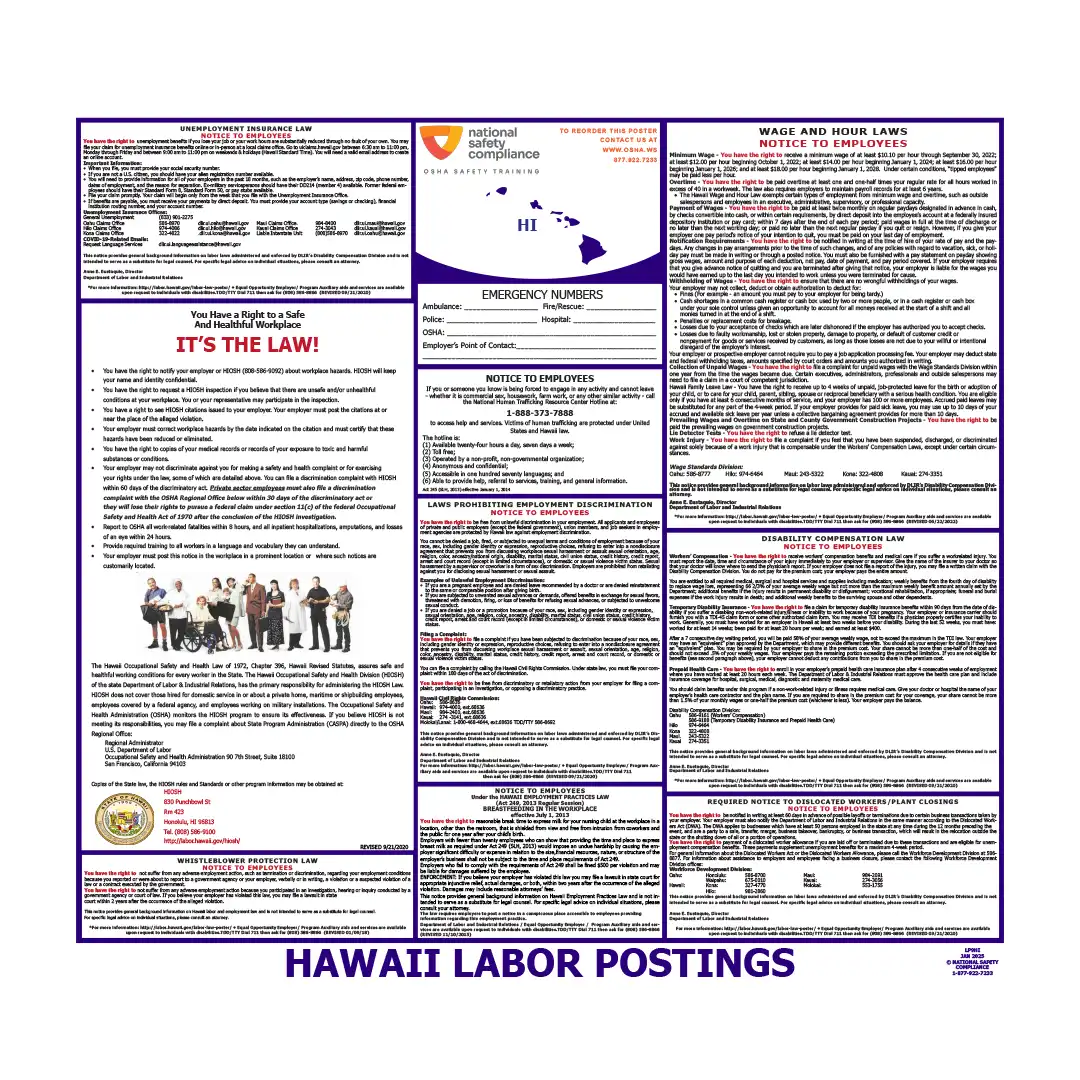 Hawaii Labor Law Poster English