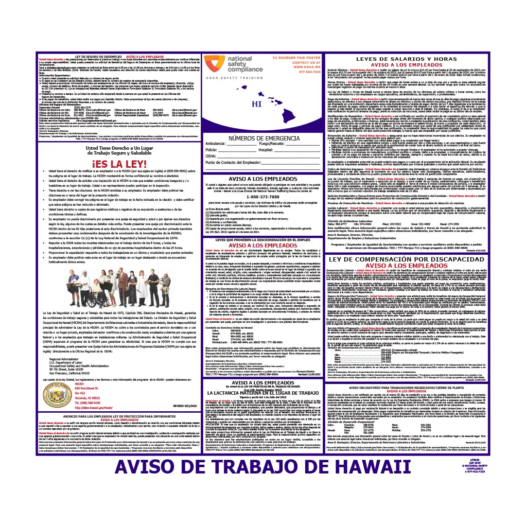 Hawaii Labor Law Poster Spanish