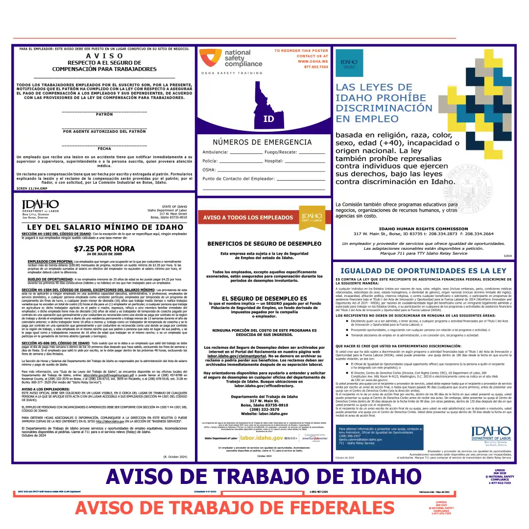 Idaho & Federal Labor Law Poster Spanish