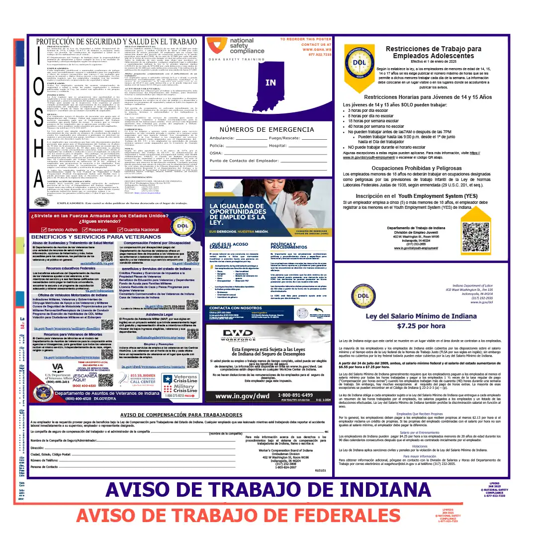 Indiana & Federal Labor Law Poster Spanish