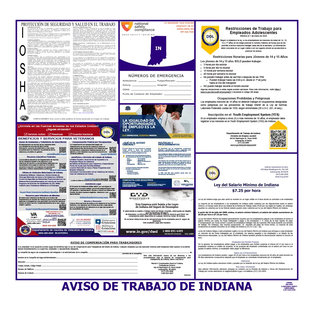 Indiana Labor Law Poster Spanish