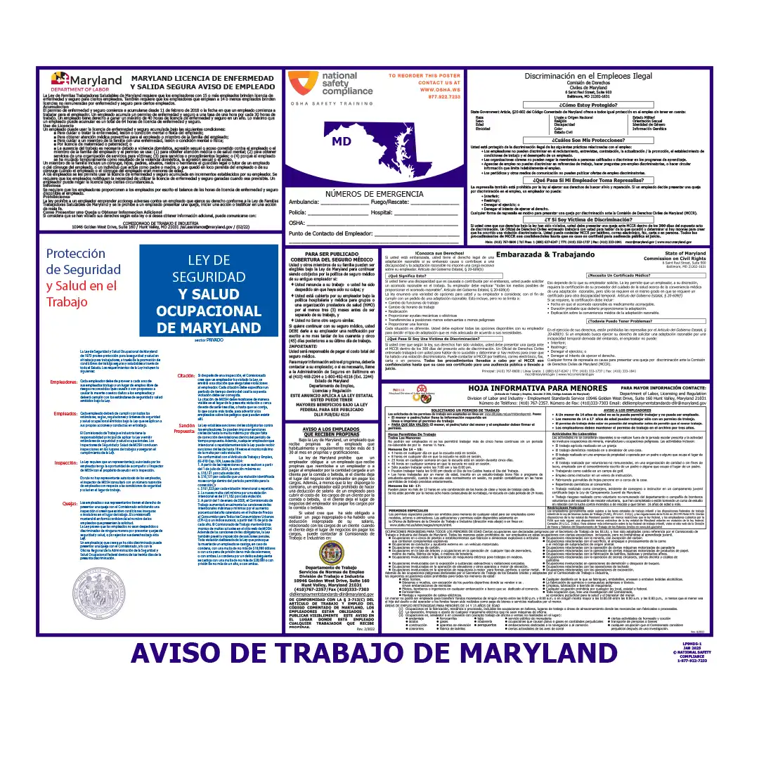 Maryland Labor Law Poster Spanish