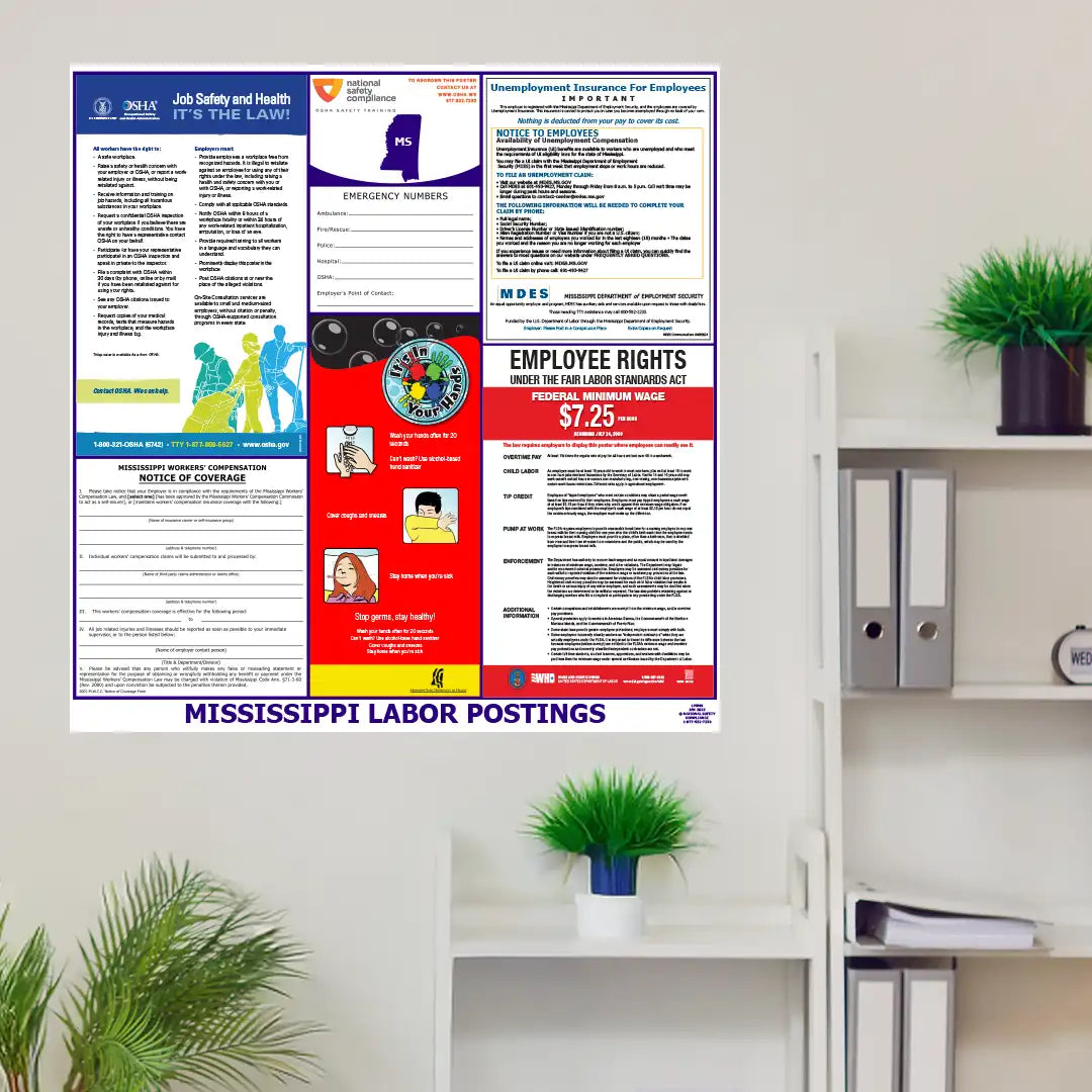 Mississippi Labor Law Poster on a Wall
