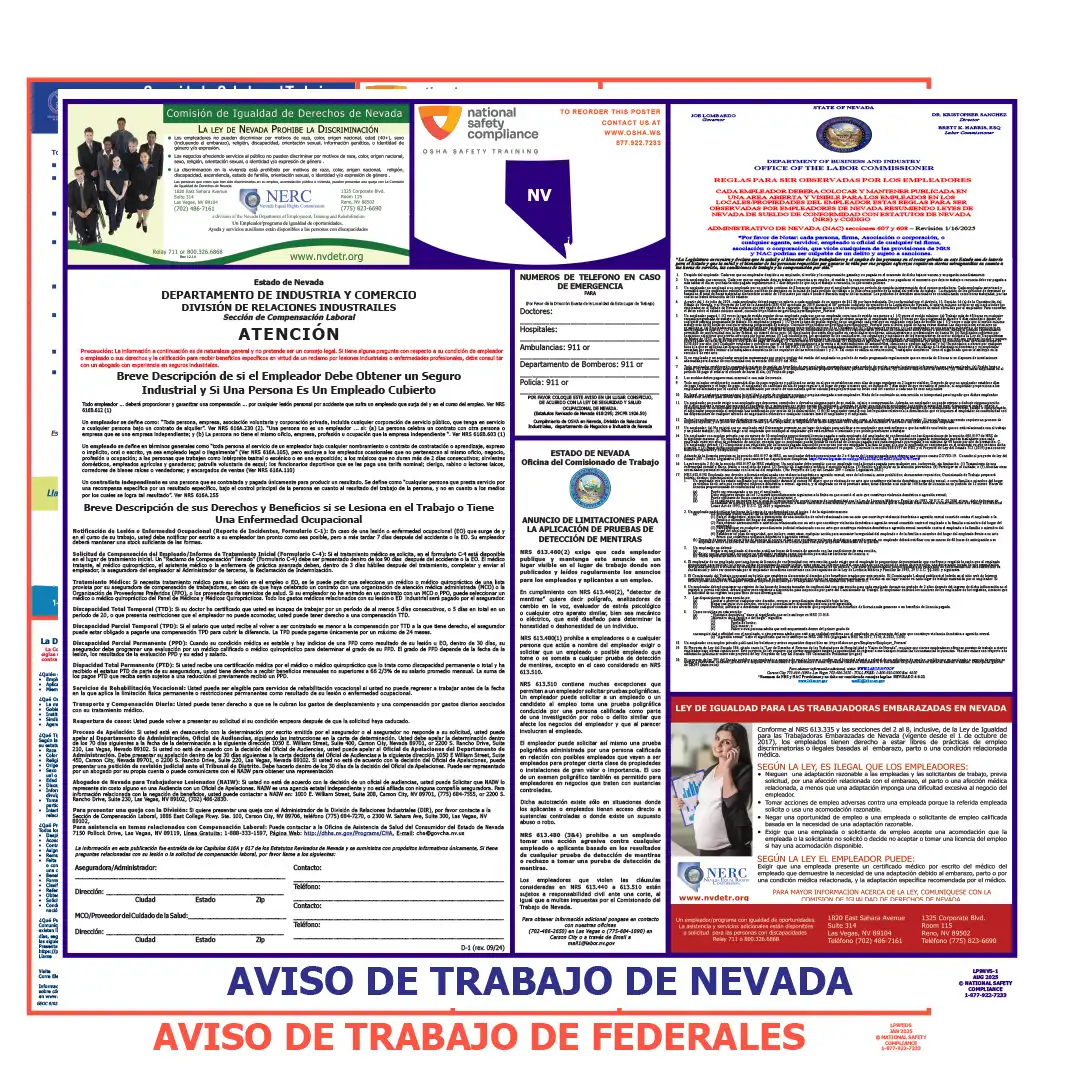 Nevada & Federal Labor Law Posters Spanish
