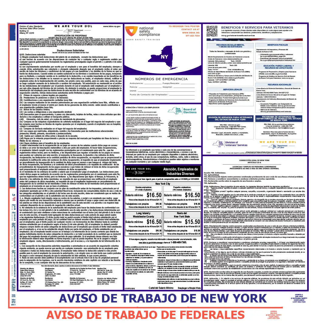 New York & Federal Labor Law Posters Spanish
