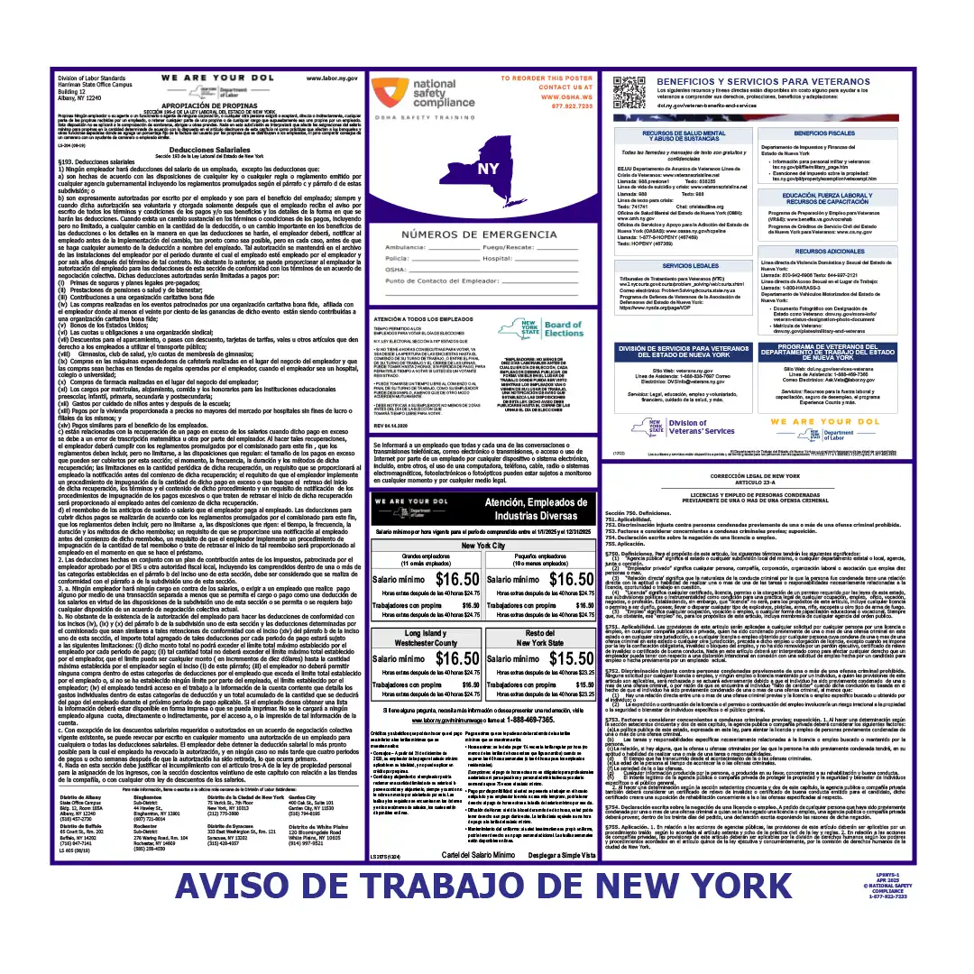 New York Labor Law Poster Spanish