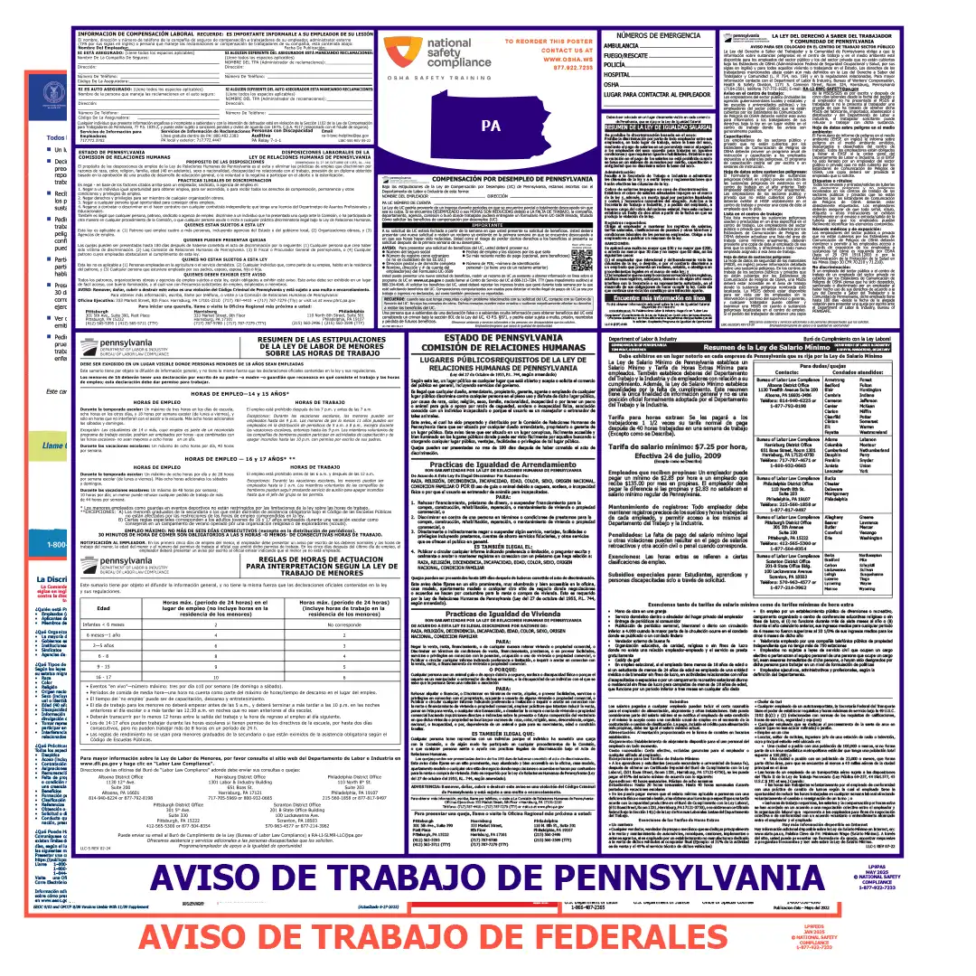 Pennsylvania & Federal Labor Law Posters Spanish