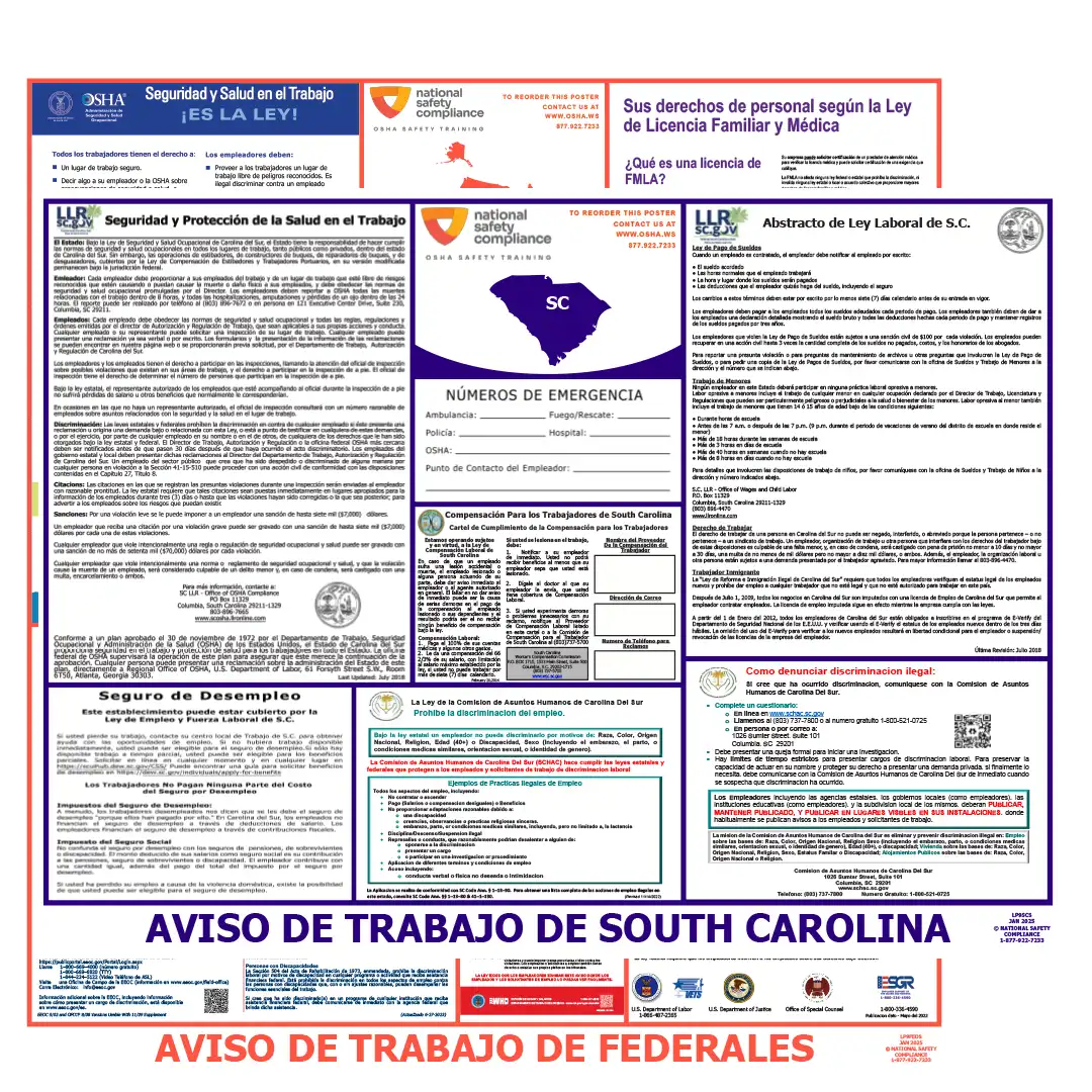South Carolina & Federal Labor Law Posters Spanish