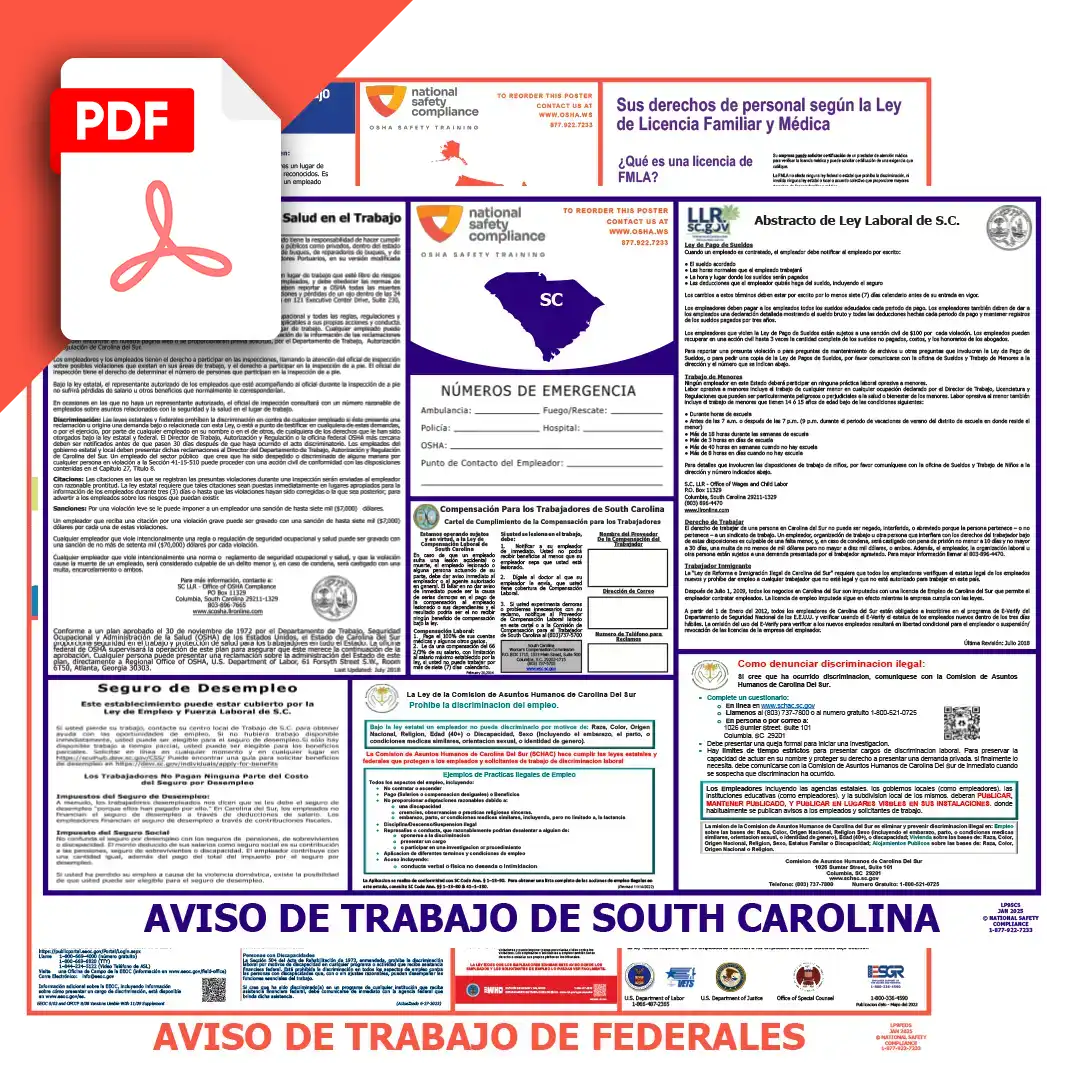 South Carolina & Federal Spanish Labor Law Posters PDF Downloads