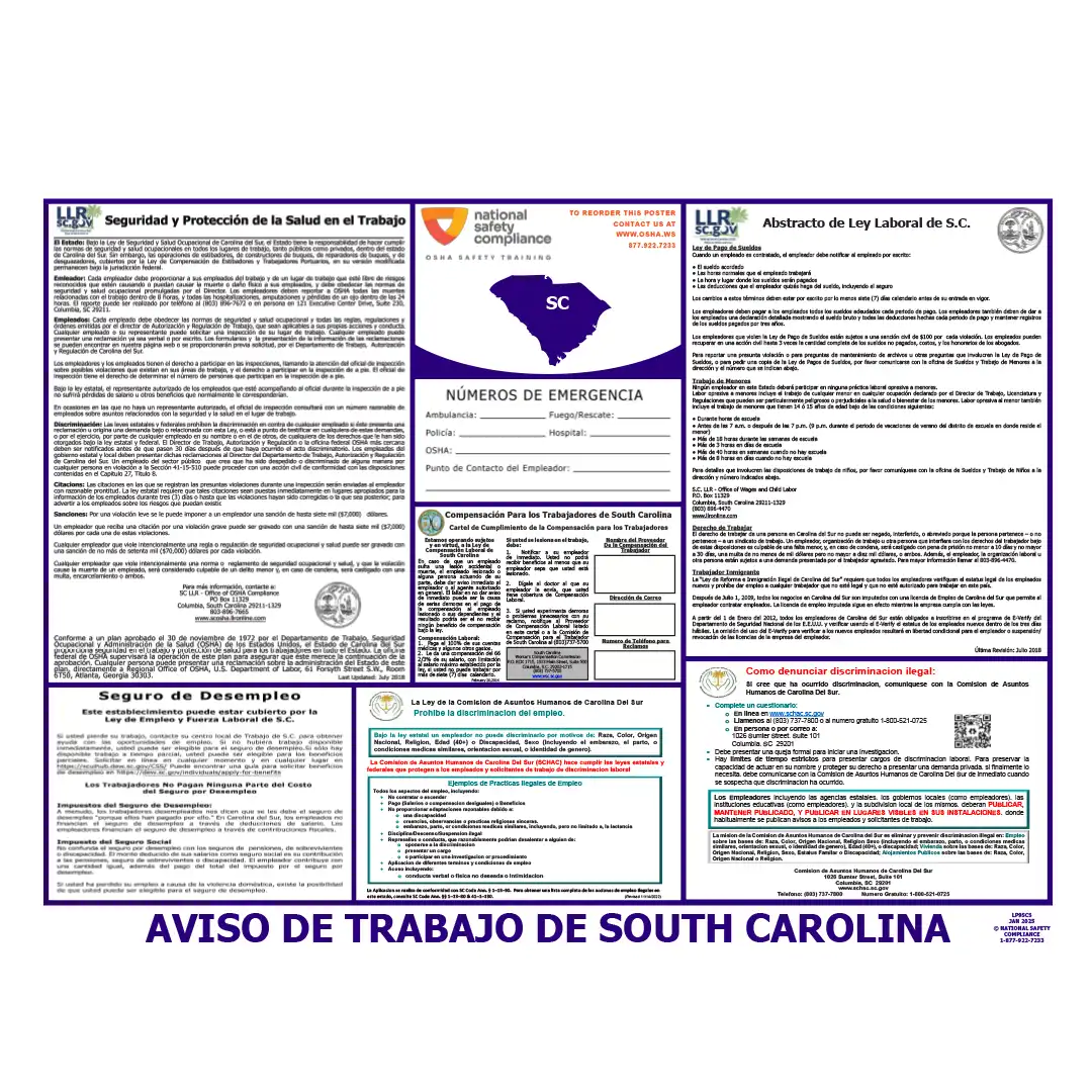 South Carolina Labor Law Poster Spanish