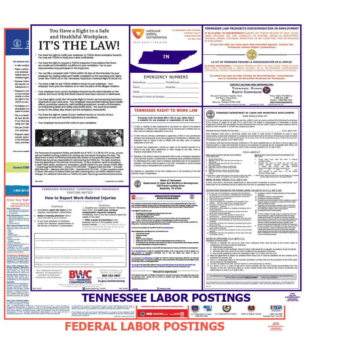 Tennessee & Federal Labor Law Poster English