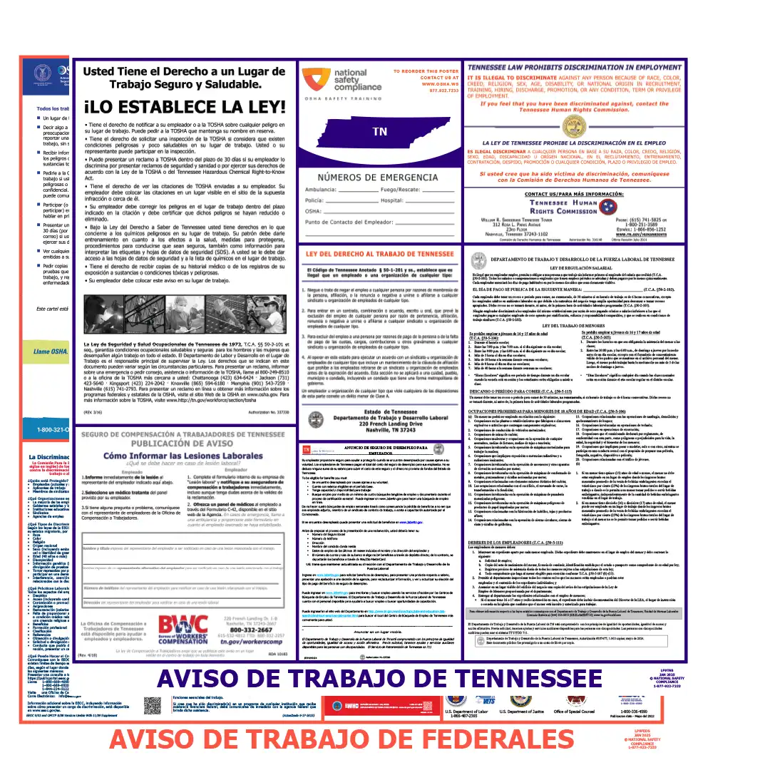 Tennessee & Federal Labor Law Posters Spanish