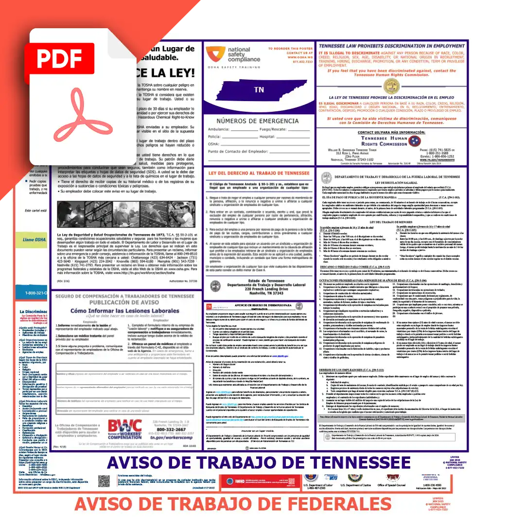Tennessee & Federal Spanish Labor Law Posters PDF Downloads